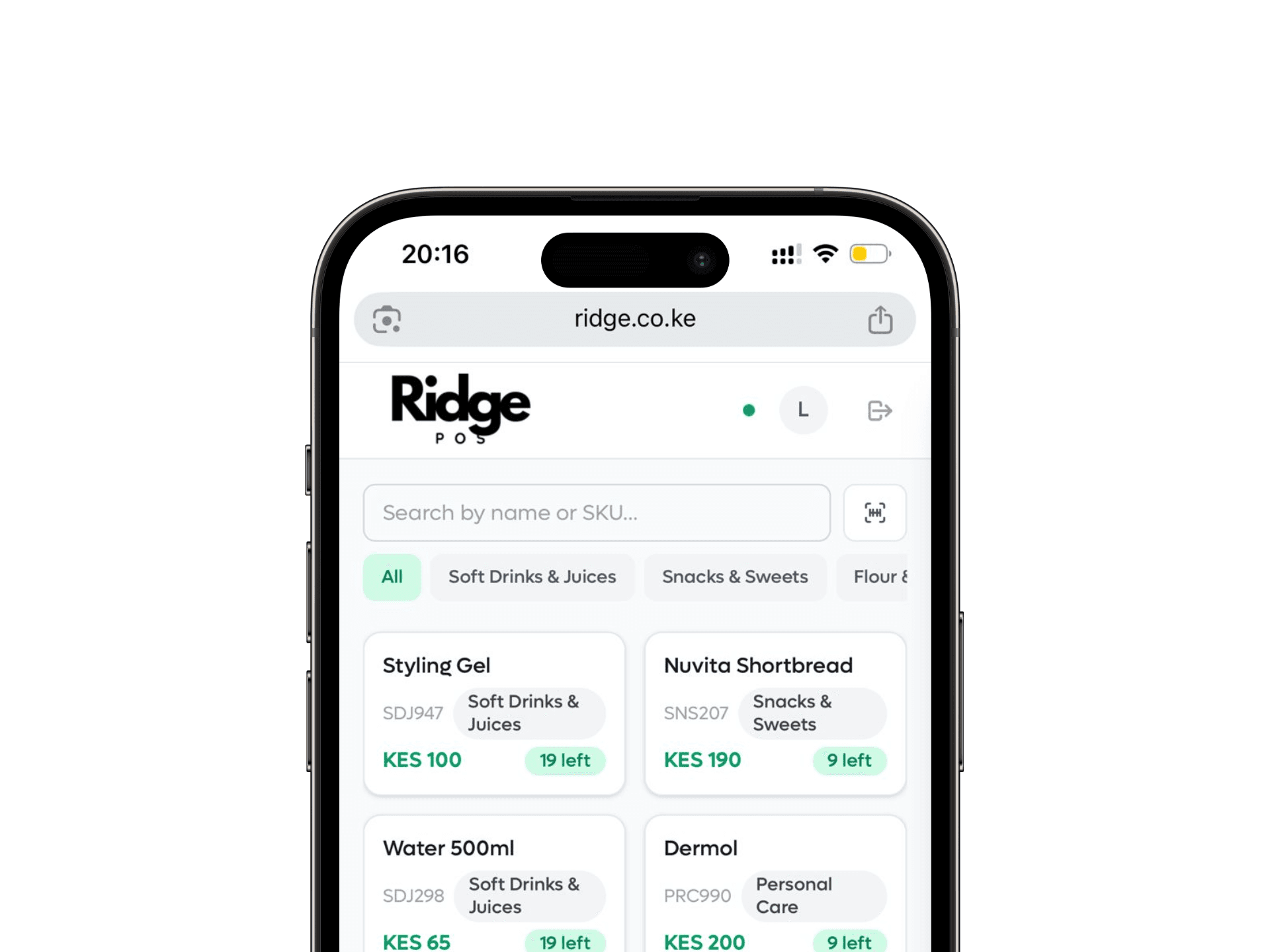 Ridge POS product screen on a phone